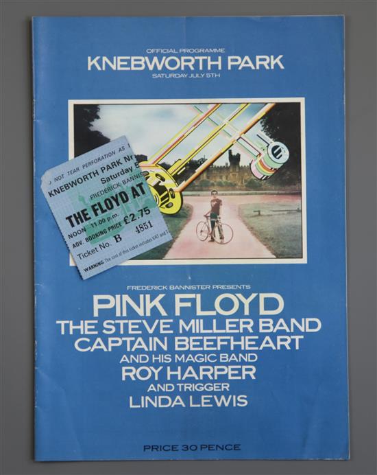 Knebworth 1975 Programme with ticket stub, Pink Floyd headlining